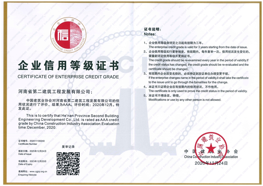 AAA Credit Enterprise of China Construction Industry Association