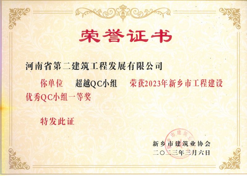 Beyond QC Group won the first prize of Xinxiang Construction Industry Association - Jiaozuodong Waste-to-Energy Plant Project 