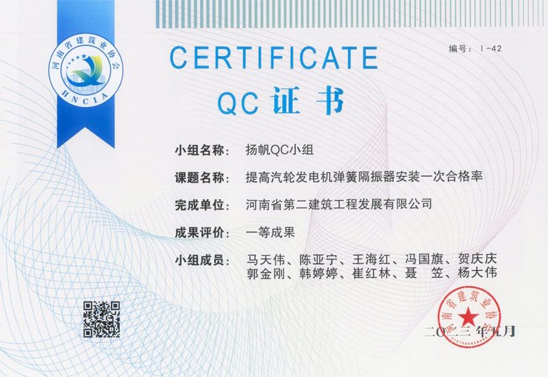 Yangfan QC team won the first-class achievement of Henan Provincial Construction Association - Yicheng Power Plant Project in Xiangyang, Hubei Province