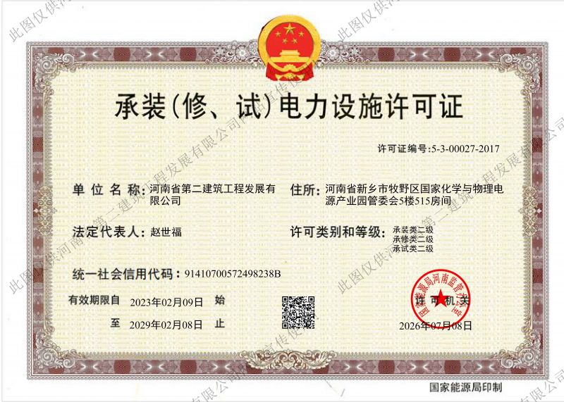 Permit for Undertaking Installation, Maintenance and Test of Electric Power Facilities